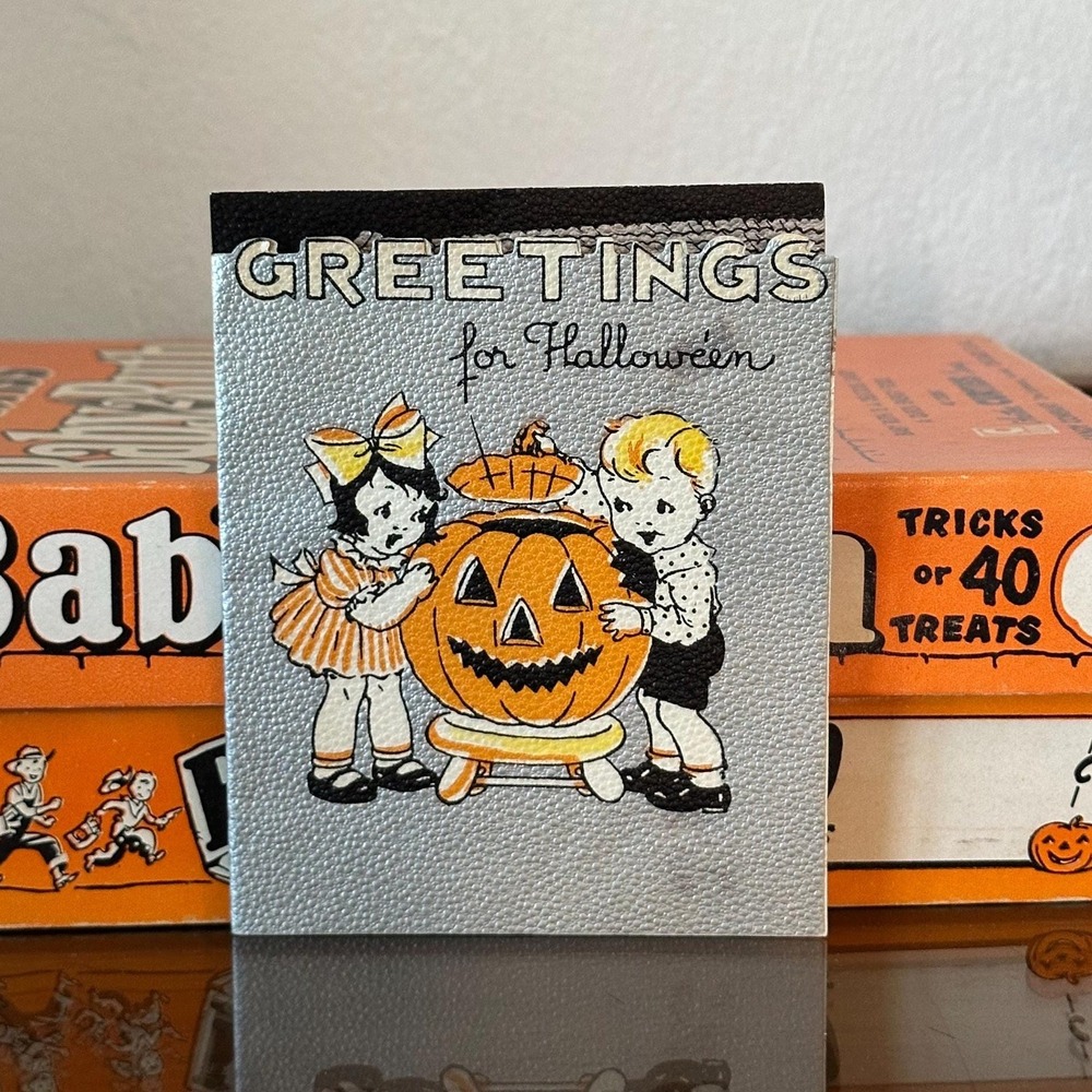 Vintage 1938 Hallmark Halloween Greeting Card Children Jack-O-Lantern Pebbled